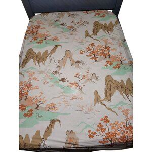 Vintage Asian-Inspired Full Flat & Fitted Sheets Set With Scenic Mountain & Tree